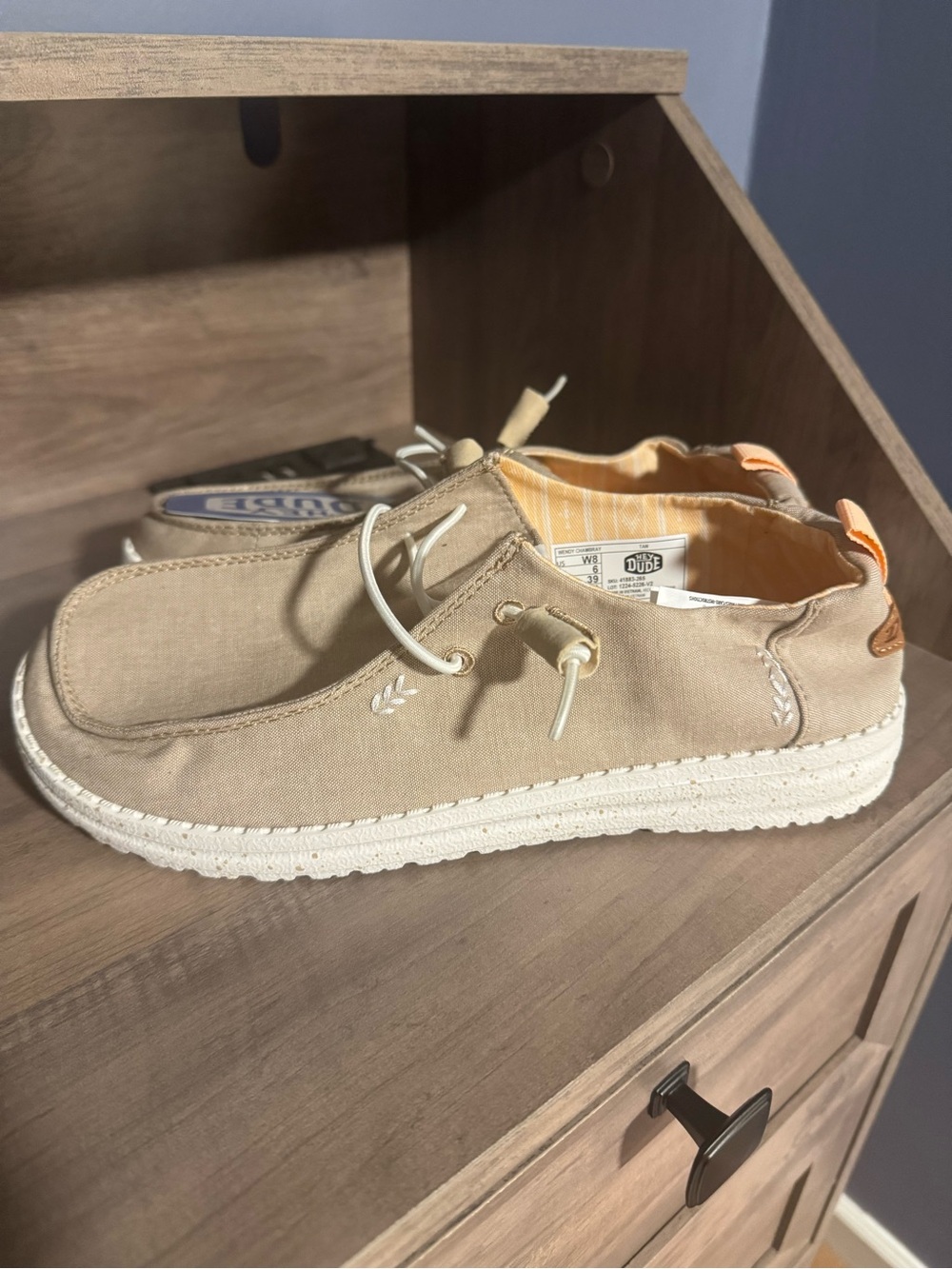 Hey Dude Beige Canvas Slip-On Loafers with White Sole
